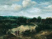 Jacob Koninck Landscape with huntsmen on a track before a village France oil painting artist